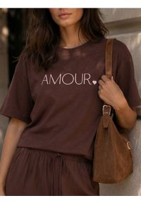Sinsay - Koszulka z wiskozy z napisem "Amour" - brązowy. Kolor: brązowy. Materiał: wiskoza. Wzór: napisy #1
