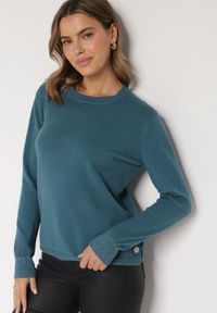 Born2be - Niebieski Sweter z Guzikami z Boku Tusiana. Okazja: na co dzień. Kolor: niebieski. Materiał: jeans. Styl: casual, klasyczny #1