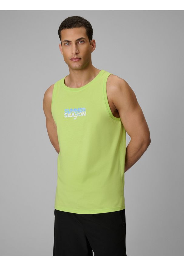 4f - 4F Koszulka bez rękawów regular z nadrukiem męska - zielona XXL. Kolor: zielony. Materiał: dzianina, bawełna. Długość rękawa: bez rękawów. Wzór: nadruk. Sezon: lato