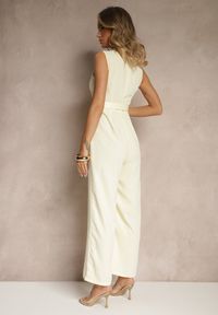 Renee - Żółty Elegancki Kombinezon z Paskiem i Ozdobną Klamrą Tilominea. Okazja: na spotkanie biznesowe. Kolor: żółty. Styl: elegancki #5
