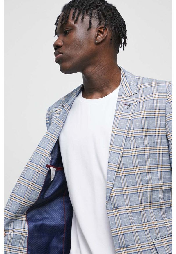 medicine - Medicine marynarka męska kolor niebieski. Kolor: niebieski. Materiał: tkanina. Styl: klasyczny