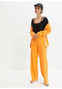 bonprix - Długie spodnie palazzo z domieszką lnu. Kolor: pomarańczowy. Materiał: len. Długość: długie. Styl: elegancki