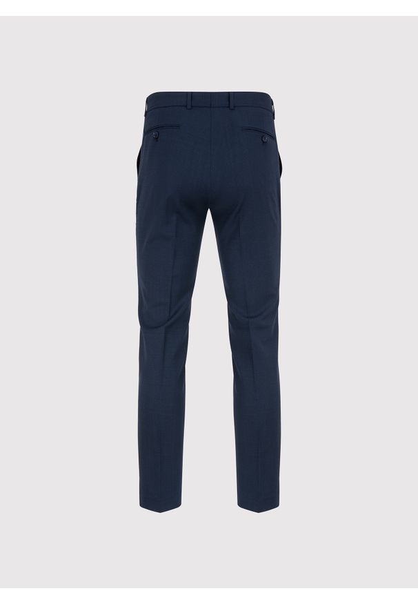 Pako Lorente - PAKO LORENTE – Granatowe spodnie ganiturowe. Okazja: na spotkanie biznesowe. Kolor: niebieski. Materiał: elastan, wełna, poliester. Wzór: gładki. Styl: elegancki, biznesowy