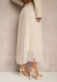 Renee - Beżowa Rozkloszowana Spódnica z Tiulu w Kropki Folemia. Okazja: na co dzień. Kolor: beżowy. Materiał: tiul. Wzór: kropki. Styl: elegancki, casual #3