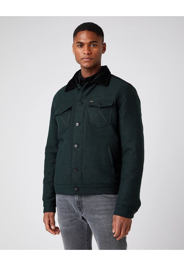 Wrangler - MĘSKA SHERPA WRANGLER WOOL TRUCKER JACKET DEEP FOREST W4F2SGG08 112141366
