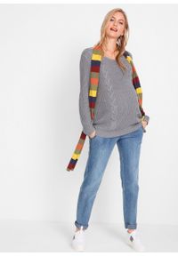 Długi sweter ciążowy bonprix szary melanż. Kolekcja: moda ciążowa. Kolor: szary. Materiał: materiał, bawełna, akryl. Długość: długie. Wzór: melanż #5