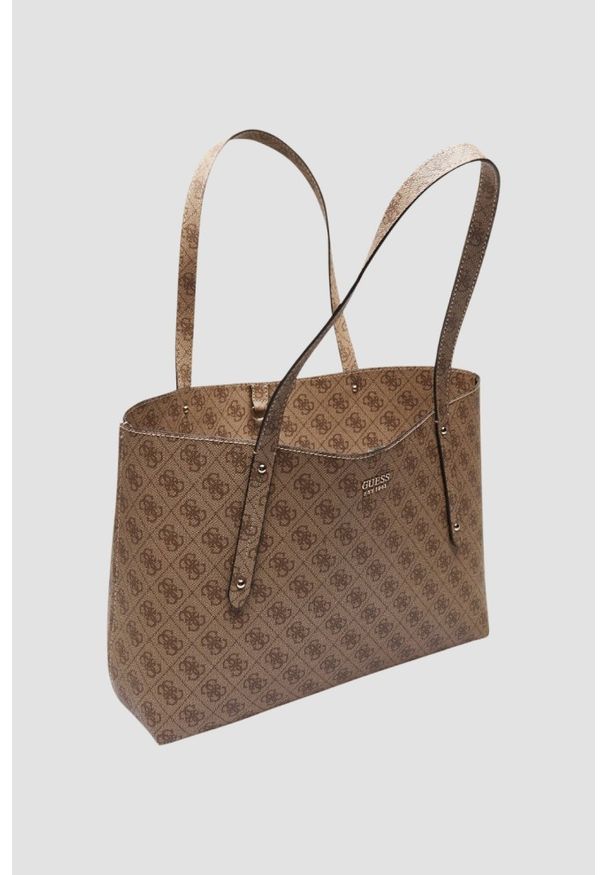 Guess - GUESS Brązowa shopperka damska Brenton. Kolor: brązowy. Materiał: skórzane. Styl: casual, elegancki