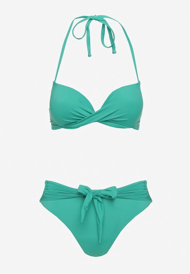 Renee - Zielone Bikini Majtki Figi i Biustonosz Ozdobione Wiązaniem Saniorie. Kolor: zielony. Wzór: aplikacja