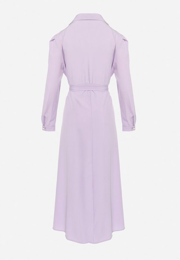 Born2be - Jasnofioletowa Rozkloszowana Sukienka Maxi z Koszulową Górą i Wiązanym Paskiem Indiga. Kolor: fioletowy. Materiał: materiał. Wzór: jednolity. Typ sukienki: koszulowe. Długość: maxi