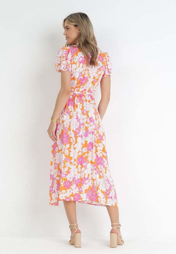 Born2be - Pomarańczowa Rozkloszowana Sukienka z Wiskozy i Wiązanym Paskiem Asaria. Kolor: pomarańczowy. Materiał: wiskoza. Długość rękawa: bez rękawów