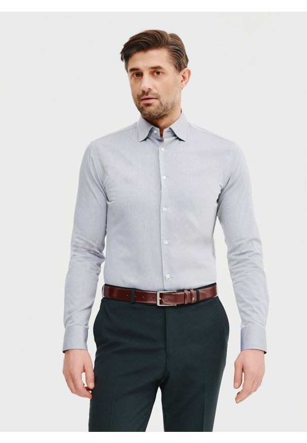 Pako Lorente - PAKO LORENTE – Bawełniana koszula męska w kolorze szarym. Kolor: szary. Materiał: bawełna. Długość rękawa: długi rękaw. Długość: długie. Wzór: gładki