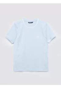 Big-Star - Koszulka damska z kontrastowym wykoŅczeniem jasnoniebieska Lemoure 400. Okazja: na co dzień. Kolor: niebieski. Materiał: dzianina, skóra, materiał. Długość rękawa: krótki rękaw. Wzór: geometria, haft, gładki. Styl: casual, klasyczny, elegancki #6