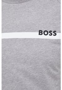 BOSS - Boss bluza bawełniana kolor szary z nadrukiem. Okazja: na co dzień. Kolor: szary. Materiał: bawełna. Długość rękawa: raglanowy rękaw. Wzór: nadruk. Styl: casual