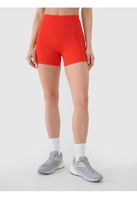 4f - 4F Legginsy krótkie treningowe damskie - czerwone XS. Stan: podwyższony. Kolor: czerwony. Materiał: dzianina, materiał, syntetyk, włókno, elastan. Długość: krótkie. Wzór: gładki, ze splotem, jednolity. Sport: fitness