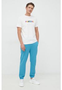 United Colors of Benetton spodnie dresowe bawełniane męskie kolor niebieski z nadrukiem. Kolor: niebieski. Materiał: bawełna, dresówka. Wzór: nadruk #3