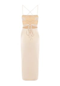 Born2be - Jasnobeżowa Sukienka Matthias. Kolor: beżowy. Materiał: dzianina. Długość rękawa: na ramiączkach. Wzór: gładki. Typ sukienki: kopertowe. Styl: wizytowy, klasyczny, elegancki. Długość: midi #5