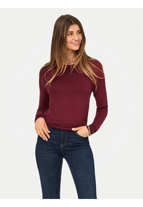 only - ONLY Sweter Venice 15333989 Bordowy Regular Fit. Kolor: czerwony. Materiał: wiskoza