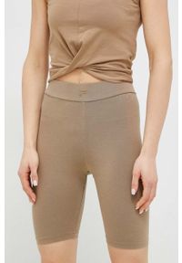 Fila szorty Collias damskie kolor zielony gładkie high waist. Stan: podwyższony. Kolor: zielony. Materiał: bawełna, skóra, dzianina. Wzór: gładki #4