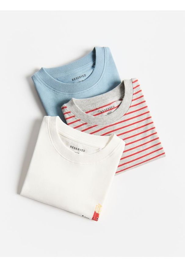 Reserved - Bawełniany t-shirt 3 pack - jasnoszary. Kolor: szary. Materiał: bawełna
