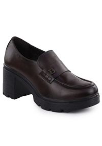 POTOCKI - Półbuty mokasyny damskie na klocku brązowe Potocki SZ12700. Kolor: brązowy. Materiał: skóra. Styl: elegancki