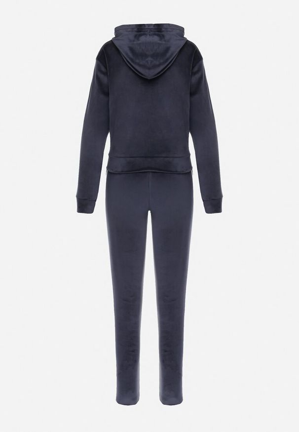 Born2be - Granatowy Welurowy Komplet Dresowy 2-Częściowy z Lampasami Bluza i Spodnie Atiriv. Kolor: niebieski. Materiał: dresówka, welur