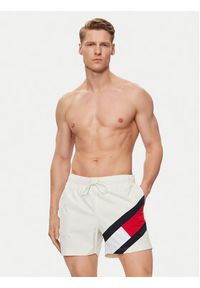 TOMMY HILFIGER - Tommy Hilfiger Szorty kąpielowe UM0UM02048 Biały Slim Fit. Kolor: biały. Materiał: syntetyk