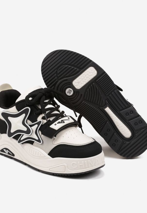 Renee - Beżowo-Czarne Sneakersy na Platformie z Grubymi Sznurowadłami i Zapięciem na Rzep Arlaia. Nosek buta: okrągły. Zapięcie: rzepy. Kolor: beżowy. Materiał: materiał. Obcas: na platformie. Wysokość obcasa: niski