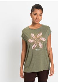 bonprix - T-shirt z miękkiego materiału z domieszką wiskozy. Kolor: zielony. Materiał: wiskoza, materiał. Długość: długie #1