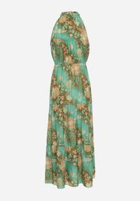 Born2be - Zielona Taliowana Sukienka w Kwiaty z Gumką w Pasie i Wiązaniem przy Szyi Lusaria. Okazja: na co dzień. Kolor: zielony. Materiał: skóra. Długość rękawa: bez rękawów. Wzór: kwiaty. Sezon: wiosna, lato. Styl: casual, elegancki, boho #5