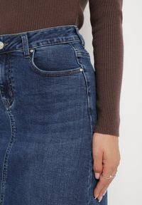 Born2be - Granatowa Jeansowa Spódnica Maxi z Wysokim Stanem Nicyela. Stan: podwyższony. Kolor: niebieski. Materiał: jeans