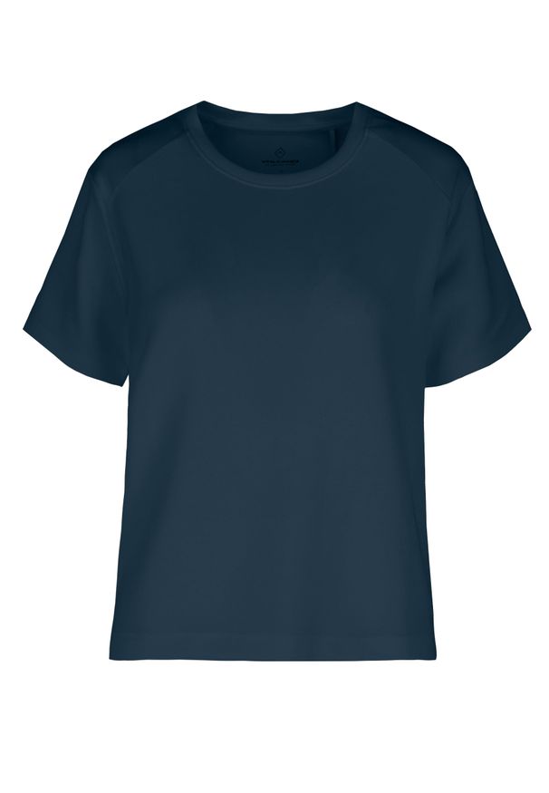 Volcano - Granatowa bluzka z modalem TM-ELI. Kolor: niebieski. Materiał: poliester, elastan, skóra, materiał. Długość rękawa: krótki rękaw. Długość: krótkie. Wzór: gładki. Sezon: zima, wiosna, jesień, lato