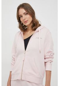 TOMMY HILFIGER - Tommy Hilfiger bluza damska kolor różowy z kapturem gładka. Typ kołnierza: kaptur. Kolor: różowy. Materiał: bawełna. Długość rękawa: długi rękaw. Długość: długie. Wzór: gładki