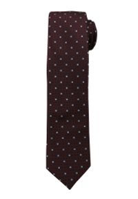 Bordowy Elegancki Krawat w Niebieskie Kropki -Angelo di Monti- 6 cm, Męski, w Groszki. Kolor: wielokolorowy, czerwony, niebieski. Wzór: kropki, grochy. Styl: elegancki