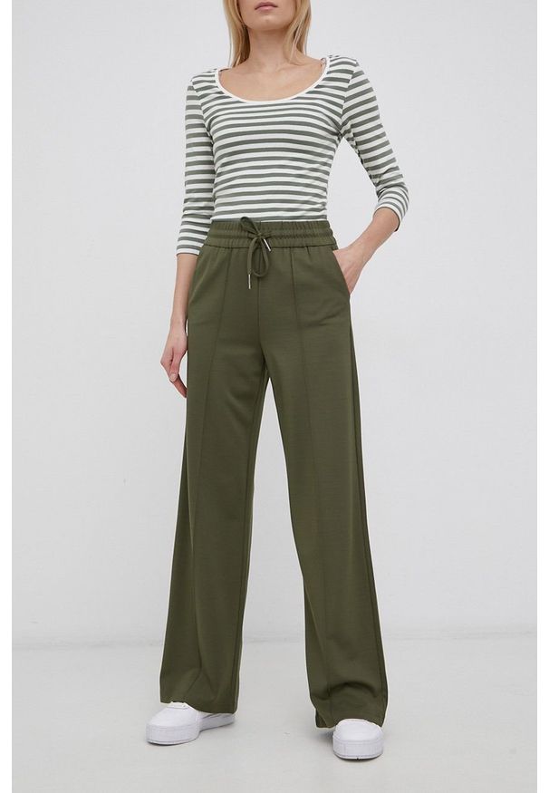 only - Only Spodnie damskie kolor zielony proste high waist. Okazja: na co dzień. Stan: podwyższony. Kolor: zielony. Materiał: tkanina, materiał, wiskoza. Styl: casual