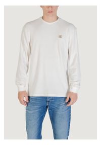 Calvin Klein Jeans T-Shirt LS WAFFLE BADGE CREW Biały Casual Fit. Okazja: na co dzień. Kolor: biały. Styl: casual #1