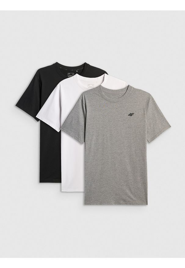 4f - 4F T-shirt regular gładki męski (3-pack) - biały+szary+czarny S. Okazja: na co dzień. Kolor: wielokolorowy. Materiał: bawełna, jeans, materiał. Wzór: gładki. Styl: casual, klasyczny