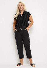 Born2be - Czarne Spodnie z Bawełny ze Sznurkami Izeleina. Okazja: na co dzień. Kolor: czarny. Materiał: bawełna. Styl: casual #4
