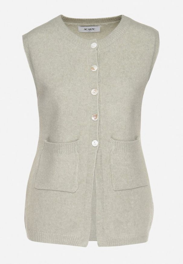 Born2be - Jasnozielona Rozpinana Kamizelka Sweterkowa z Wełną Quilzeki. Okazja: na co dzień. Kolor: zielony. Materiał: wełna. Styl: klasyczny, elegancki, casual