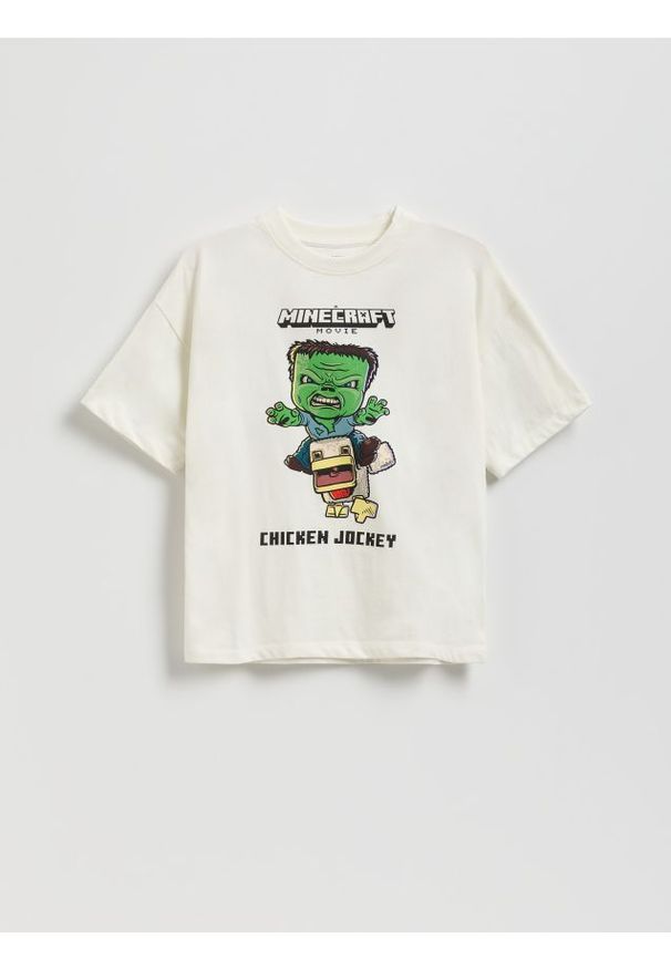 Reserved - Bawełniany t-shirt Minecraft - złamana biel. Materiał: bawełna