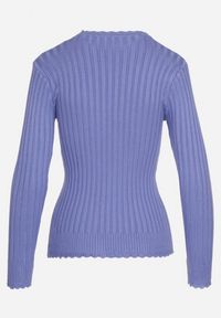 Born2be - Niebieski Prążkowany Sweter z Bawełną Mevin. Okazja: na co dzień. Kolor: niebieski. Materiał: bawełna, prążkowany. Styl: casual, elegancki #2