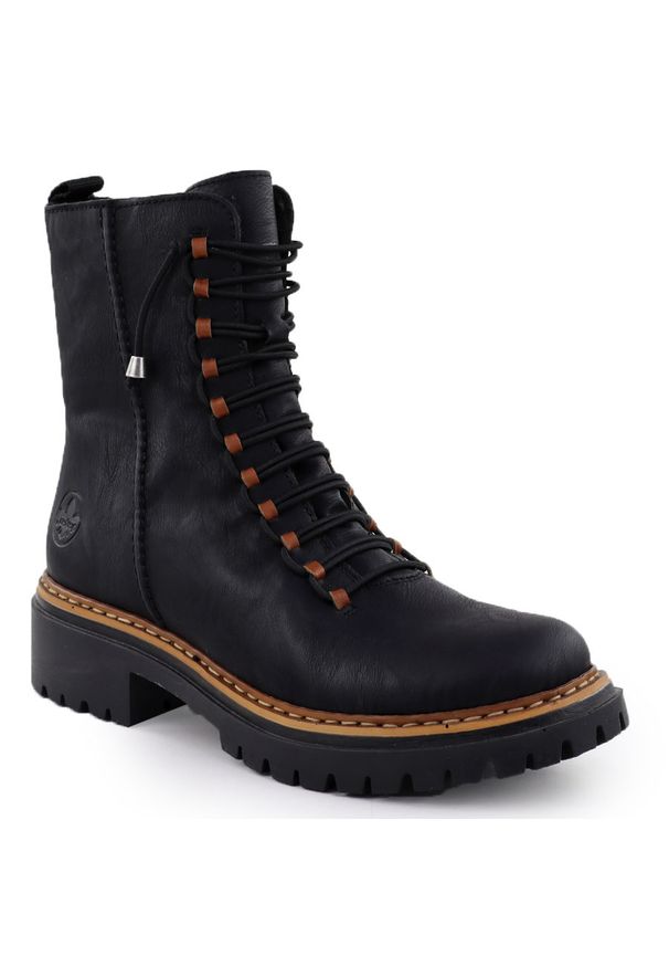 Botki damskie workery czarne Rieker 72653-00. Kolor: czarny. Materiał: skóra ekologiczna