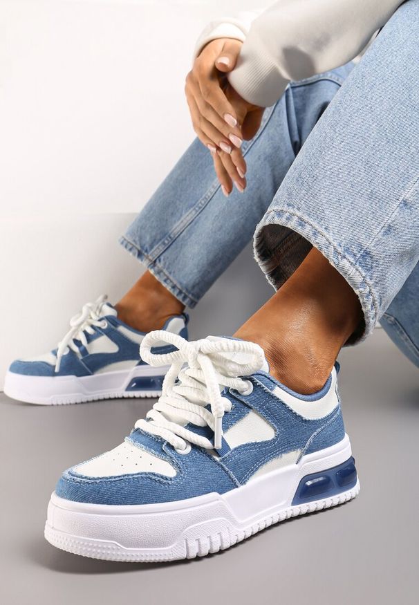 Renee - Niebieskie Sneakersy na Platformie Wiązane na Grube Sznurowadła Mirilte. Kolor: niebieski. Obcas: na platformie