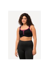 ULLA POPKEN - Damski Biustonosz sportowy bez fiszbin mikrofibra wstawka z siateczki. Kolekcja: plus size. Kolor: czarny. Materiał: poliester, elastan, poliamid, materiał