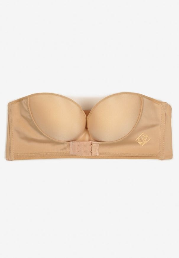 Born2be - Beżowy Biustonosz Miseczka D Push Up z Dodatkowym Ramiączkiem na Szyję Kineria. Kolor: beżowy. Materiał: jeans. Rodzaj stanika: push-up