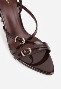 Born2be - Brązowe Sandały Eleganckie VICES na Szpilce z Lakierowanego Zamiennika Skóry ze Sprzączkami Mononice. Zapięcie: sprzączka. Kolor: brązowy. Materiał: lakier, skóra. Wzór: gładki. Obcas: na szpilce. Styl: elegancki #5