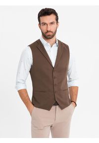 Ombre Clothing - Dopasowana męska kamizelka ze strukturalnej dzianiny z klapami – brązowa V2 - Rozmiar: XXL. Kolor: brązowy. Materiał: dzianina. Styl: klasyczny, elegancki #5