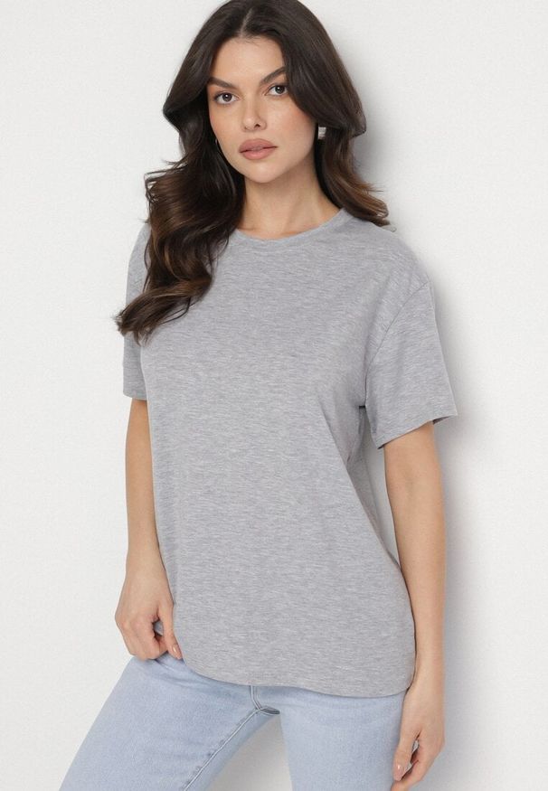 Born2be - Szary T-shirt z Bawełny w Klasycznym Stylu Tulseli. Okazja: na co dzień. Kolor: szary. Materiał: bawełna. Styl: klasyczny