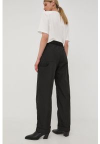 Birgitte Herskind spodnie damskie kolor czarny szerokie high waist. Stan: podwyższony. Kolor: czarny. Materiał: włókno, materiał, tkanina