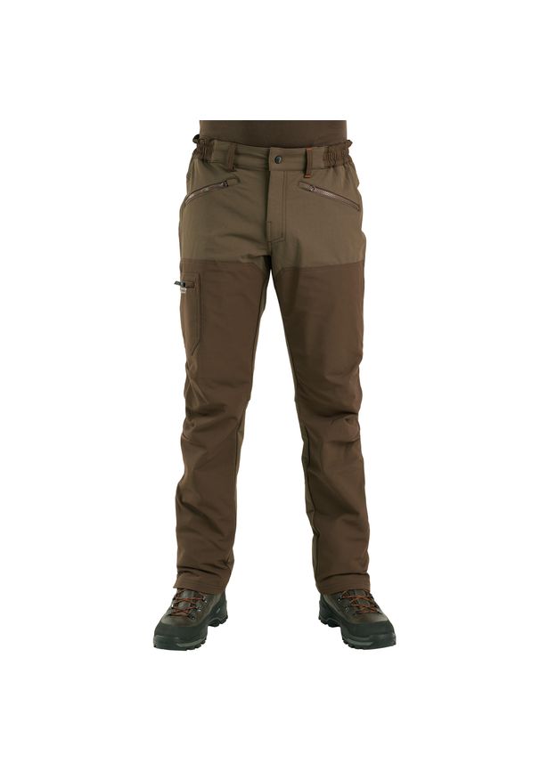 SOLOGNAC - Spodnie outdoor Solognac 500 wzmocnione. Kolor: brązowy. Materiał: materiał, poliester, elastan, poliamid. Sport: outdoor