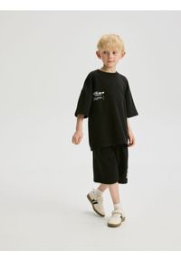 Reserved - Bawełniany komplet z szortami - czarny. Kolor: czarny. Materiał: bawełna #1